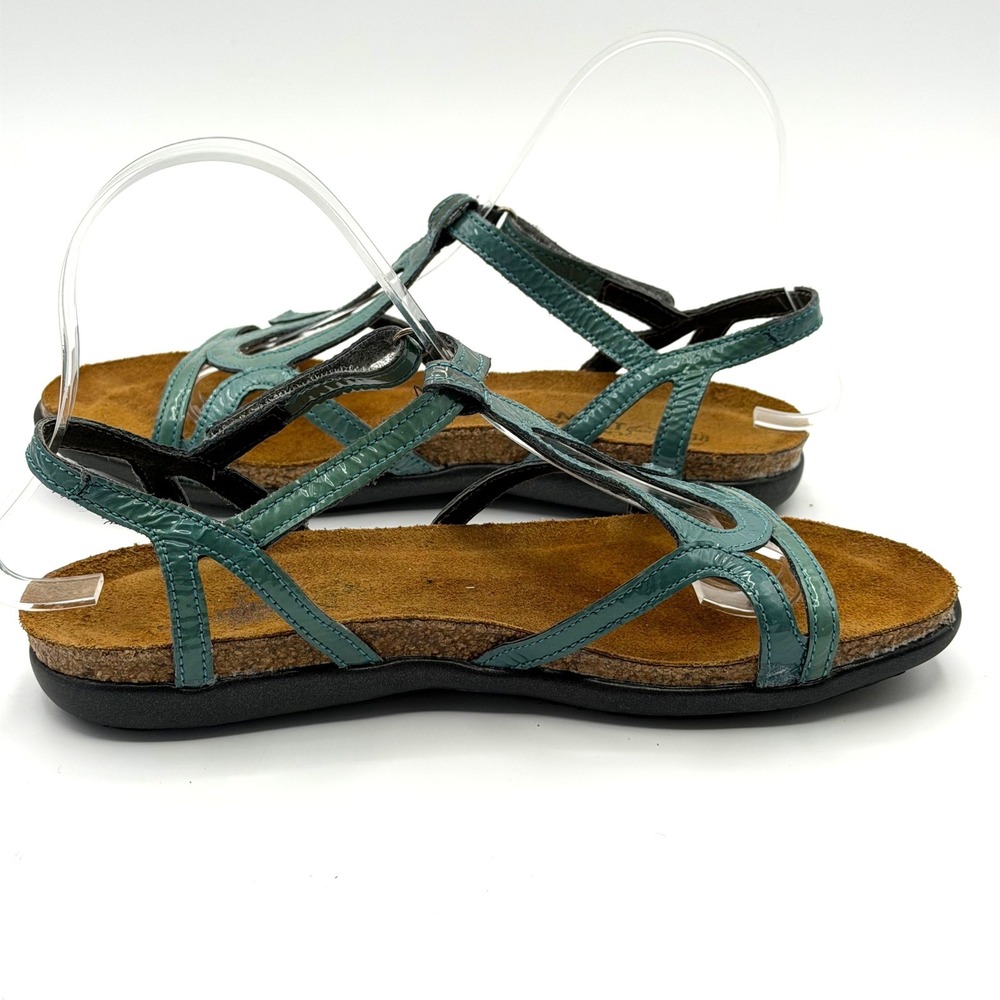 Naot Dorith Strappy Sandals US 7 EU 38 Teal Patent Leather T-Strap Comfort - Picture 6 of 10